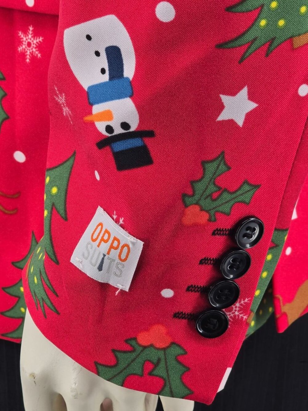 OppoSuits Christmas Suit - Red With Snowman Reindeer & Tree Print - Size 42 US - Picture 9 of 13